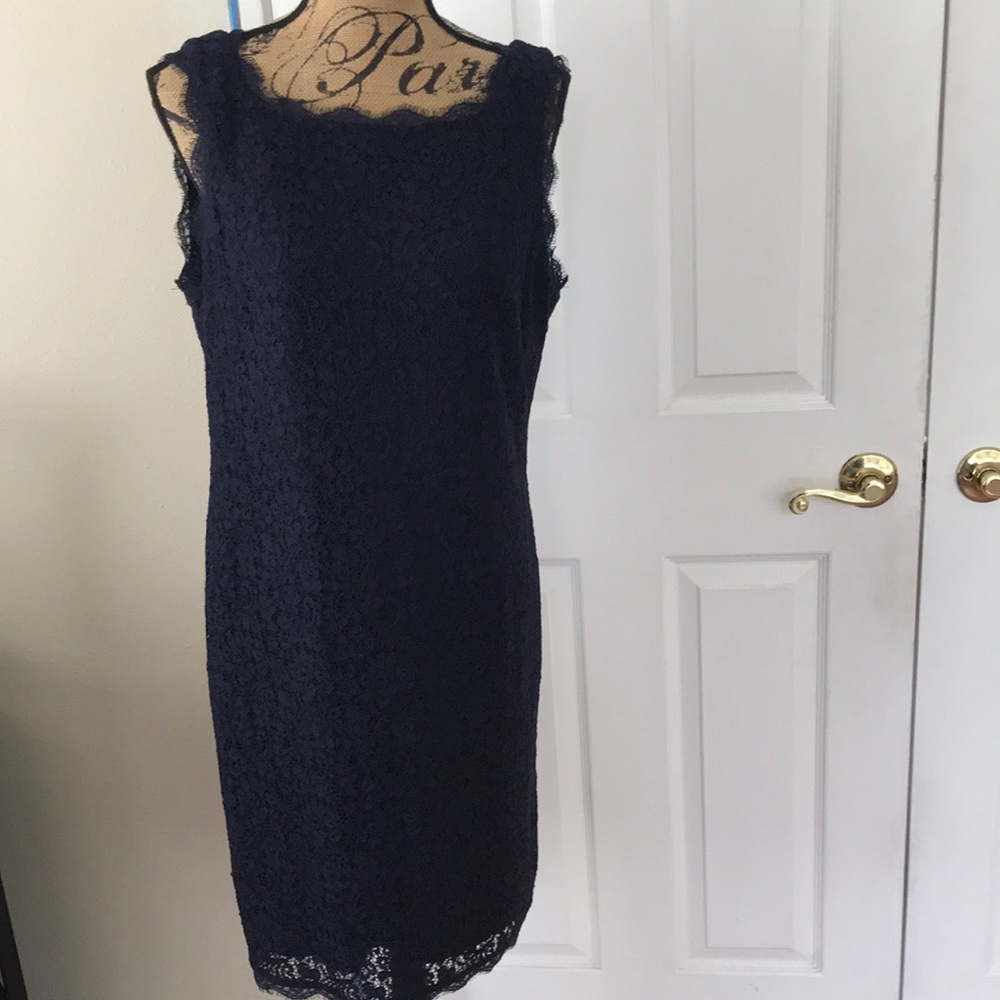 Adrianna Papell navy sleeveless lace dress size 16